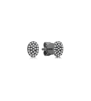 Diamond Oval Stud Earring - 14K Black Gold / Small / Pair - Olive & Chain Fine Jewelry