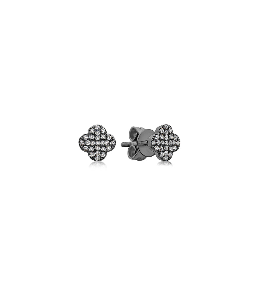 Diamond Clover Stud Earring - 14K Black Gold / Small / Pair - Olive & Chain Fine Jewelry