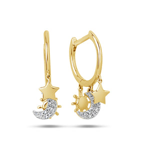 Diamond Celestial Huggie Earring - 14K Yellow Gold - Olive & Chain Fine Jewelry