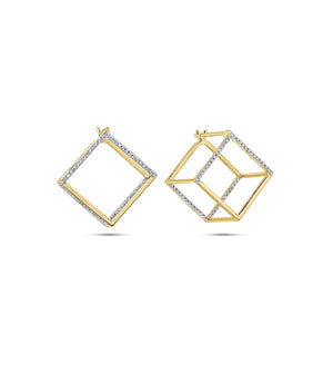 Diamond Cube Earring - 14K Yellow Gold - OLIVE & CHAIN Fine Jewelry