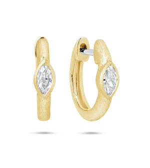 Diamond Marquise Bezel Huggie Earring - 14K Yellow Gold - Olive & Chain Fine Jewelry