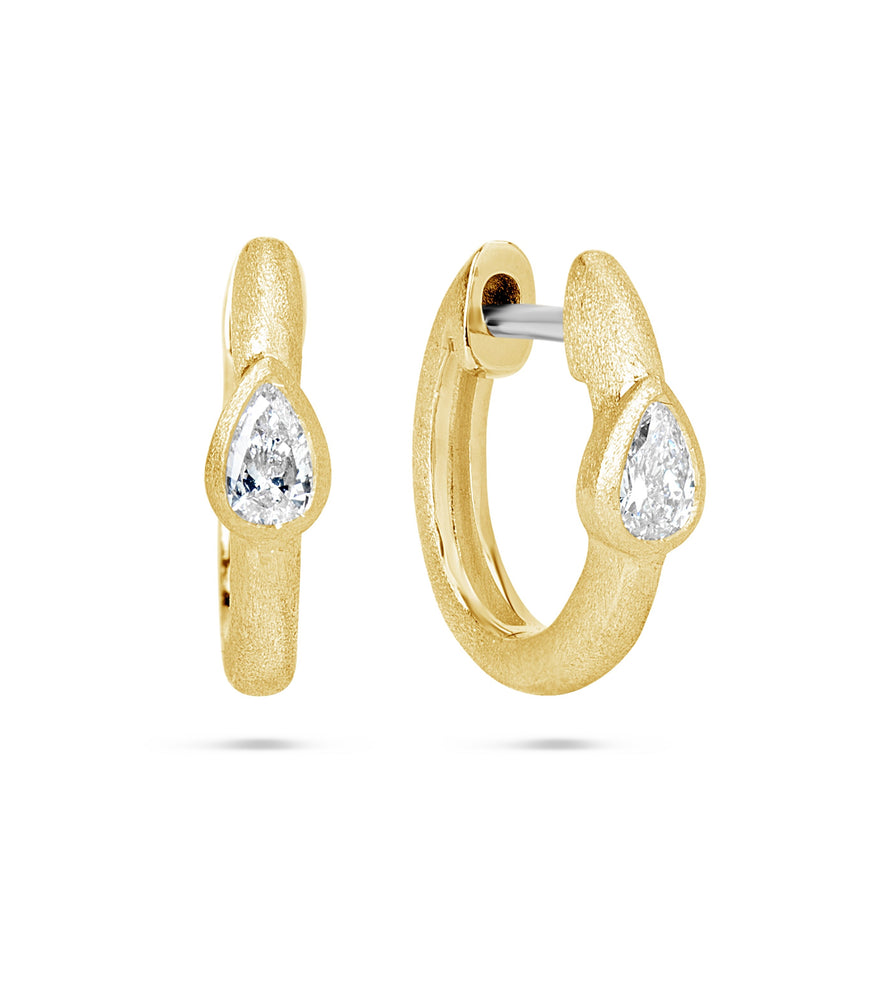 Diamond Pear Bezel Huggie Earring - 14K Yellow Gold - OLIVE & CHAIN Fine Jewelry