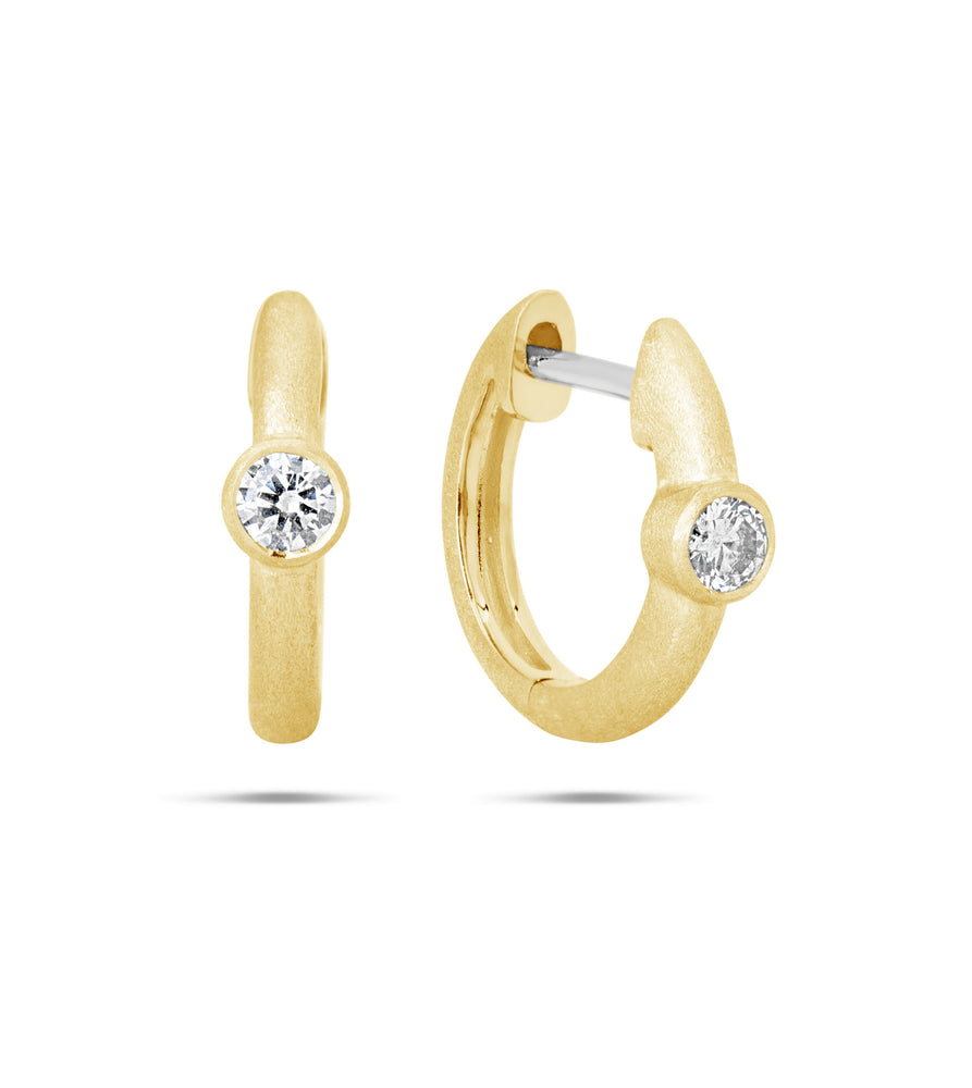 Diamond Round Bezel Huggie Earring - 14K Yellow Gold - Olive & Chain Fine Jewelry