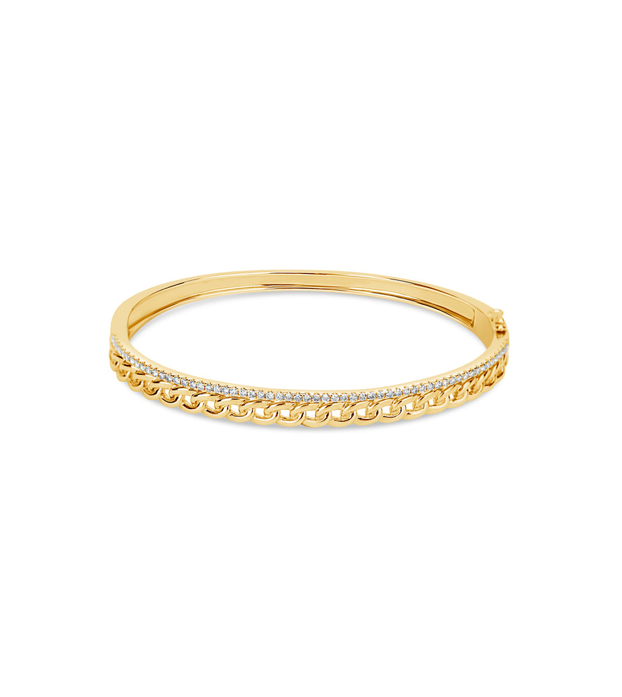 Diamond Bar and Curb Link Bangle - 14K Yellow Gold - Olive & Chain Fine Jewelry