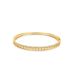 Diamond Bar and Curb Link Bangle - 14K Yellow Gold - OLIVE & CHAIN Fine Jewelry