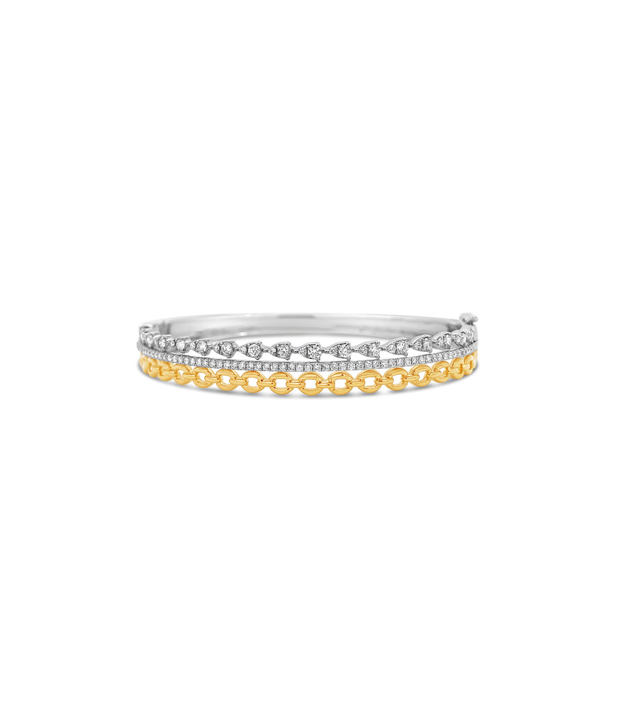 Diamond Stacked Link Bangle - 14K Two-Tone Gold - Olive & Chain Fine Jewelry