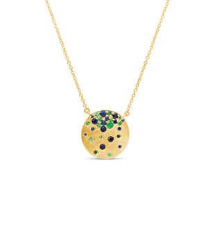 Tsavorite & Sapphire Celestial Disc Necklace - 14K  - Olive & Chain Fine Jewelry