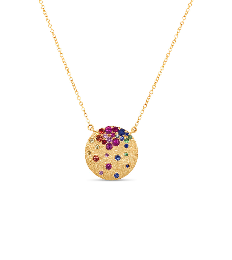 Rainbow Celestial Disc Necklace - 14K Yellow Gold - Olive & Chain Fine Jewelry