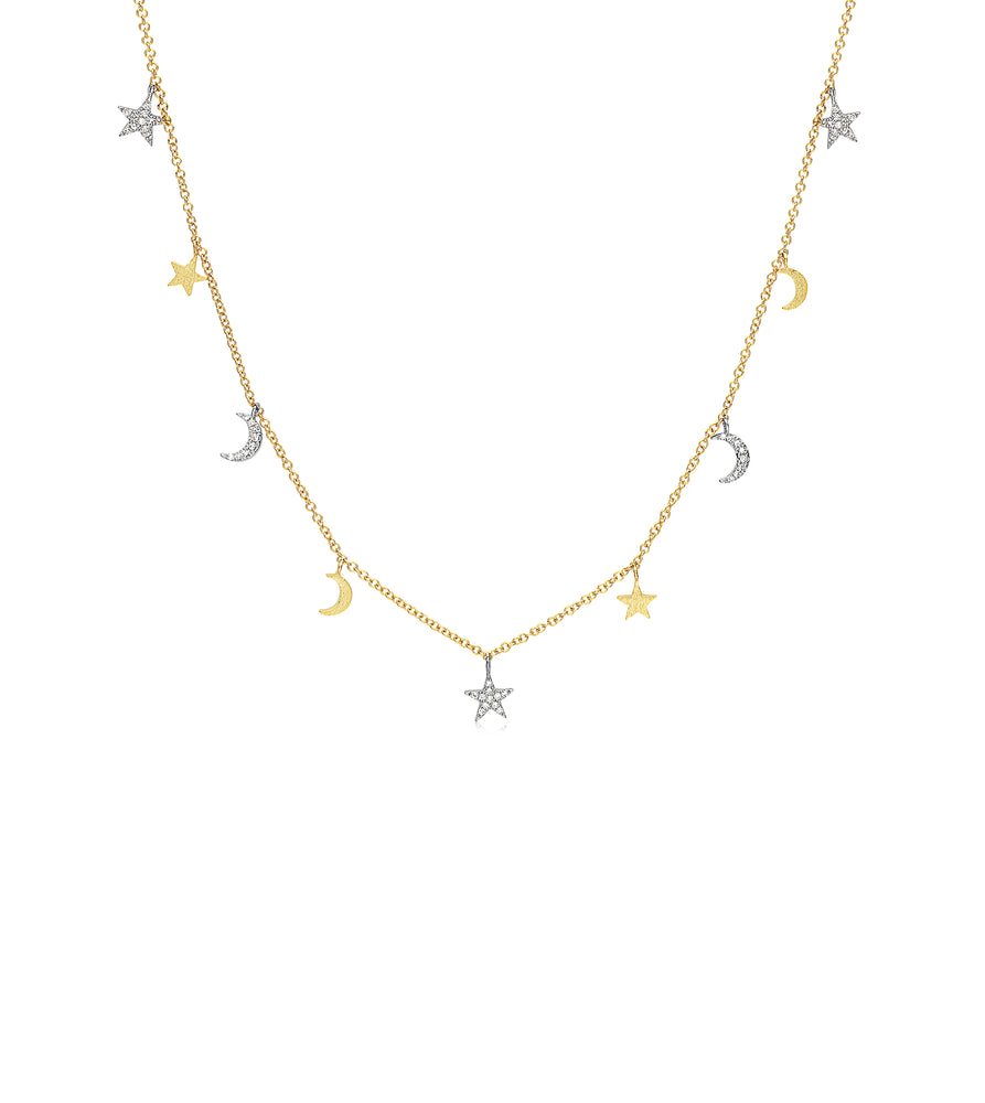 Diamond Star-Moon Charm Long Necklace - 14K Two-Tone Gold - OLIVE & CHAIN Fine Jewelry