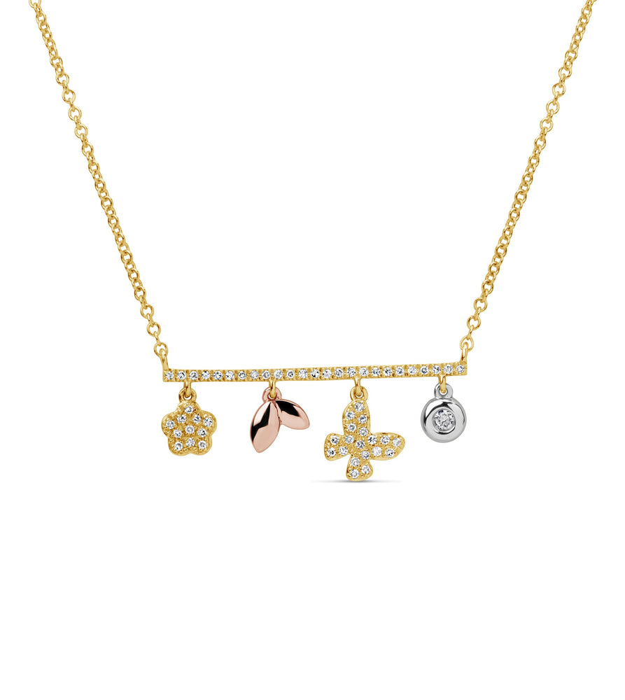 Diamond Bar Charm Necklace - 14K Two-Tone Gold - OLIVE & CHAIN Fine Jewelry