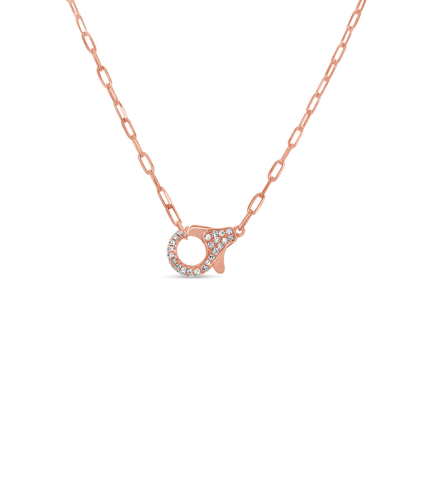 Diamond Lobster Clasp Paperclip Necklace - 14K Rose Gold - Olive & Chain Fine Jewelry