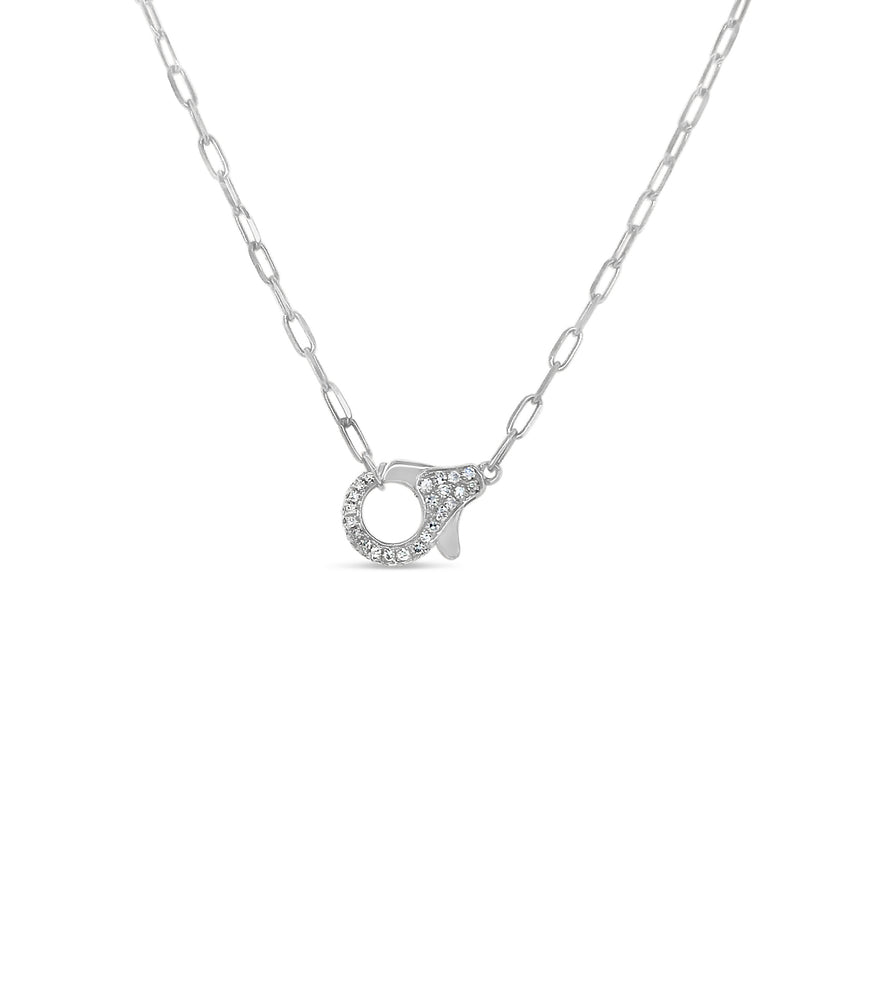 Diamond Lobster Clasp Paperclip Necklace - 14K White Gold - Olive & Chain Fine Jewelry