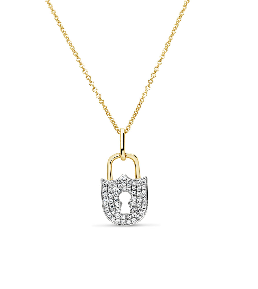 Diamond Padlock Necklace - 14K Two-Tone Gold - Olive & Chain Fine Jewelry