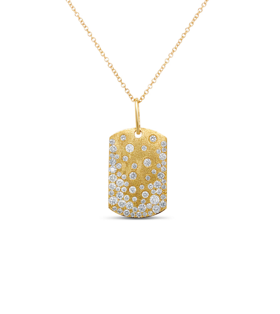 Diamond Celestial Dog Tag Bold Necklace - 14K Yellow Gold - Olive & Chain Fine Jewelry