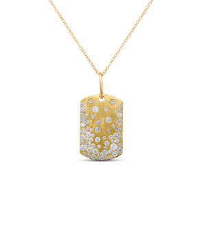 Diamond Celestial Dog Tag Bold Necklace - 14K Yellow Gold - Olive & Chain Fine Jewelry