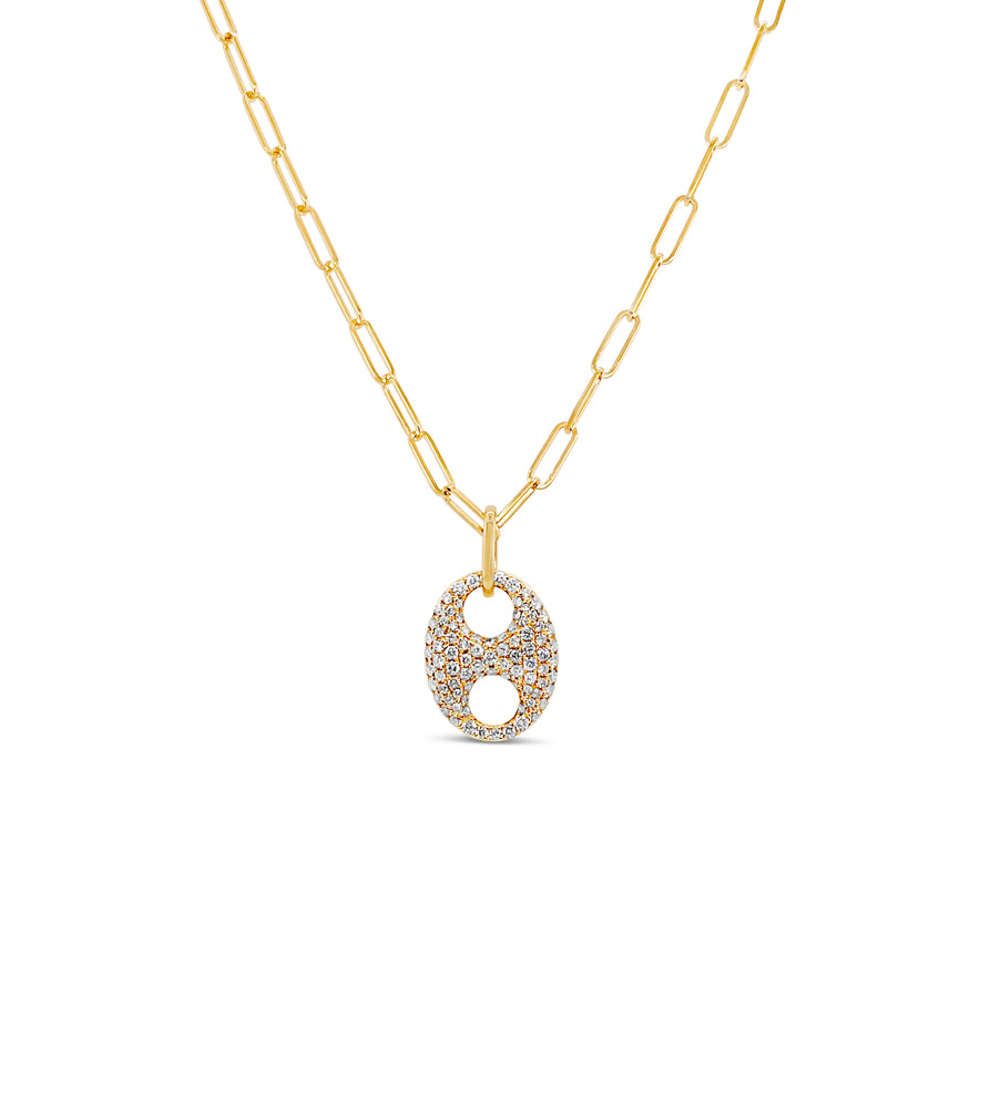 Diamond Puffed Mariner Necklace - 14K  - Olive & Chain Fine Jewelry