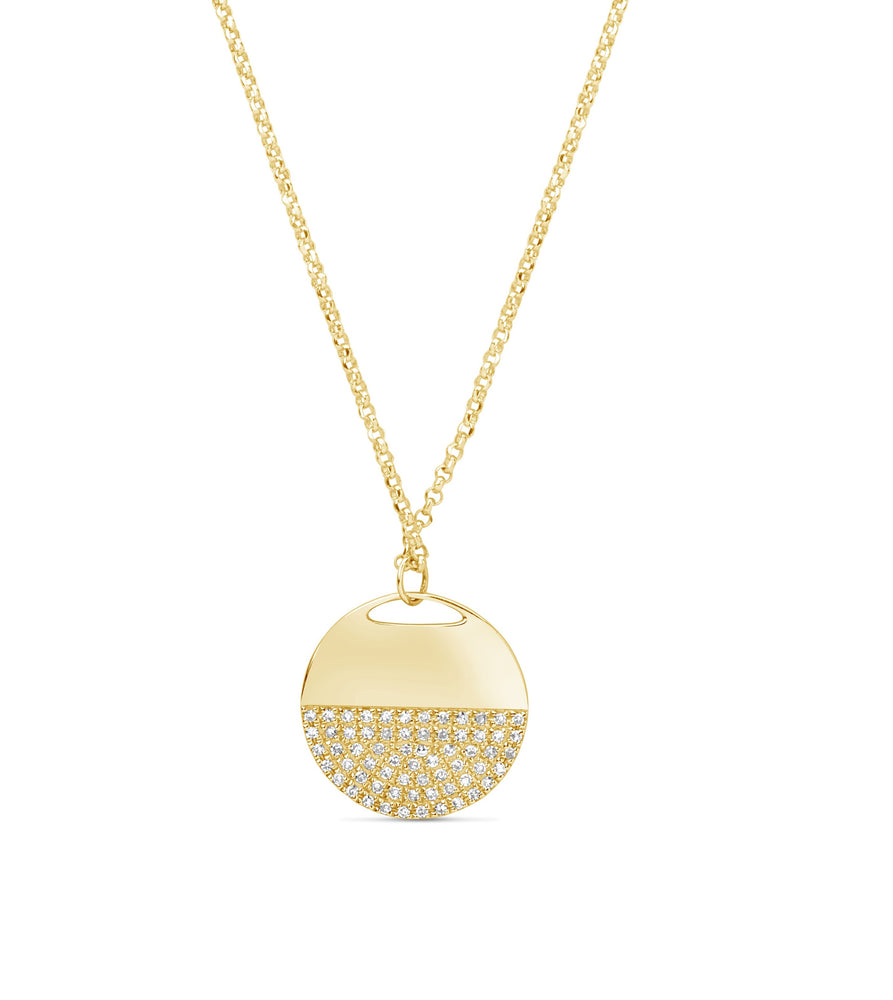 Diamond Half Disc Necklace - 14K Yellow Gold - OLIVE & CHAIN Fine Jewelry