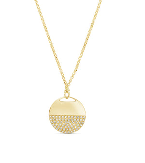 Diamond Half Disc Necklace - 14K Yellow Gold - OLIVE & CHAIN Fine Jewelry
