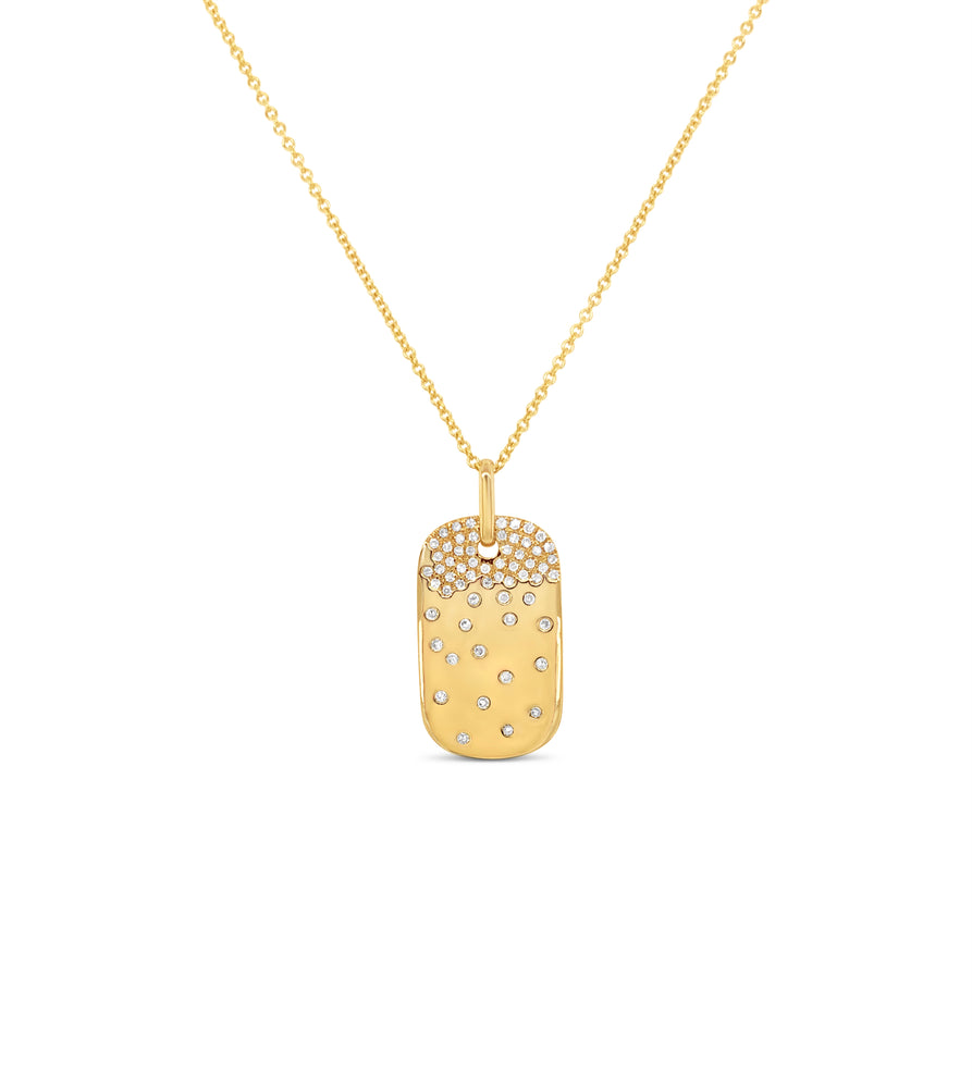 Diamond Celestial Dog Tag Necklace - 14K Yellow Gold - OLIVE & CHAIN Fine Jewelry
