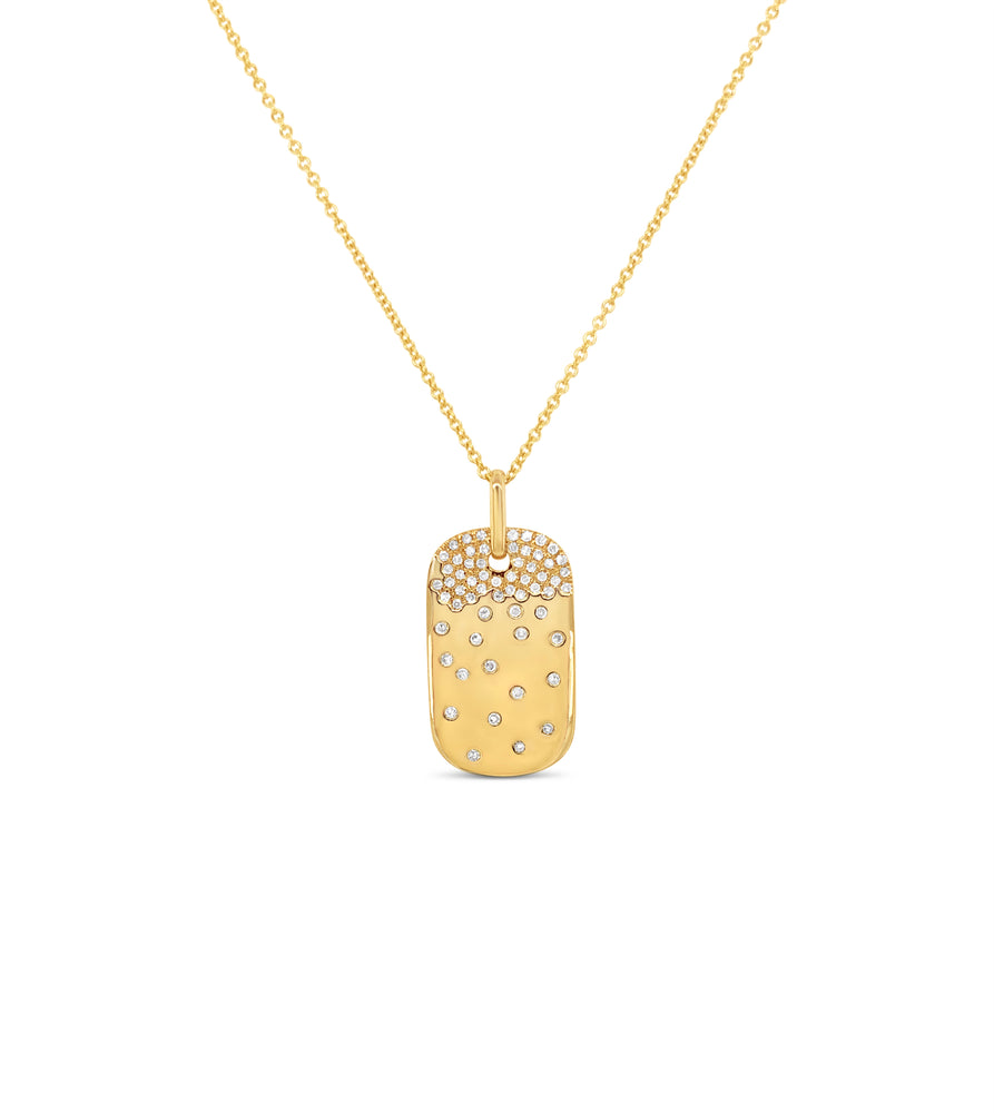 Diamond Celestial Dog Tag Necklace - 14K Yellow Gold - Olive & Chain Fine Jewelry