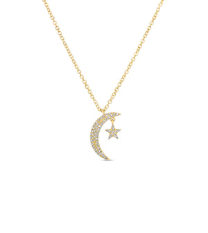 Diamond Moon & Star Necklace - 14K Yellow Gold - Olive & Chain Fine Jewelry