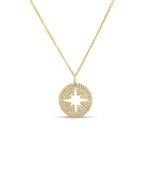 Diamond North Star Disc Necklace - 14K Yellow Gold - Olive & Chain Fine Jewelry