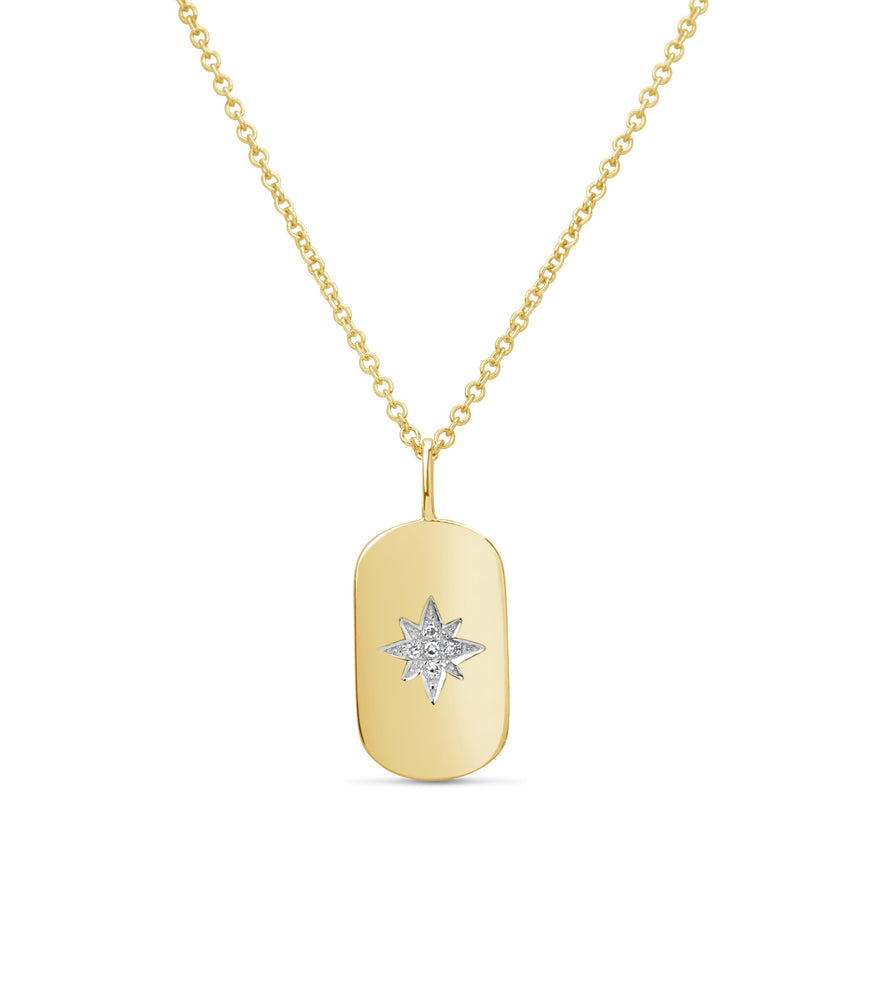 Diamond North Star Dog Tag Necklace - 14K Yellow Gold - Olive & Chain Fine Jewelry