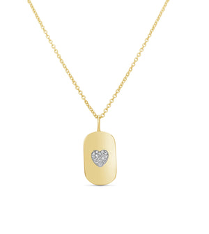 Diamond Heart Dog Tag Necklace - 14K Yellow Gold - Olive & Chain Fine Jewelry