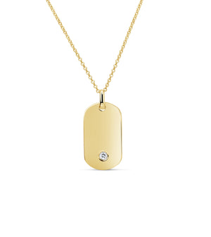 Diamond Dot Dog Tag Necklace - 14K Yellow Gold - Olive & Chain Fine Jewelry