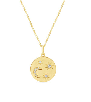 Diamond Moon & Star Disc Necklace - 14K Yellow Gold - Olive & Chain Fine Jewelry