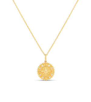 Diamond Compass Medallion Disc Necklace - 14K - OLIVE & CHAIN Fine Jewelry