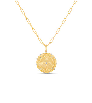 Diamond Compass Medallion Disc Necklace - 14K - OLIVE & CHAIN Fine Jewelry