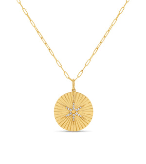Diamond North Star Medallion Disc Necklace - 14K  - Olive & Chain Fine Jewelry