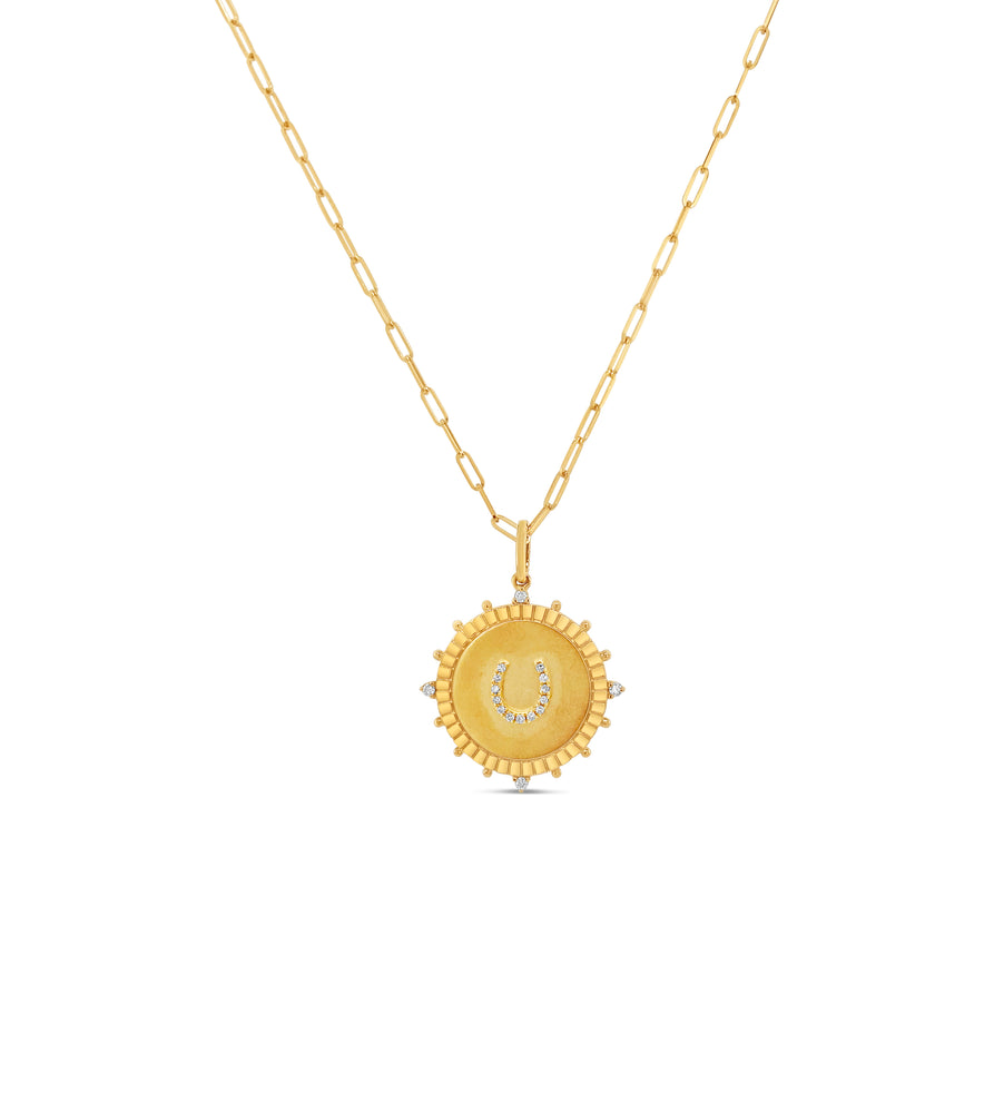 Diamond Horseshoe Medallion Disc Necklace