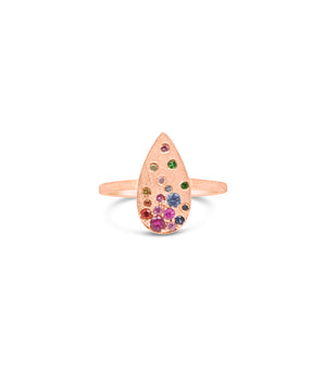 Rainbow Sapphire Celestial Pear Ring - 14K Rose Gold / 5 - Olive & Chain Fine Jewelry