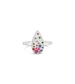 Rainbow Sapphire Celestial Pear Ring - 14K White Gold / 5 - Olive & Chain Fine Jewelry