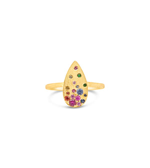 Rainbow Sapphire Celestial Pear Ring - 14K Yellow Gold / 5 - Olive & Chain Fine Jewelry