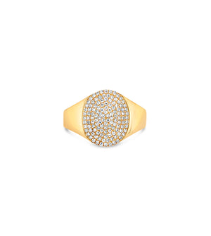 Diamond Oval Pinky Ring - 14K Yellow Gold / 3.5 - Olive & Chain Fine Jewelry