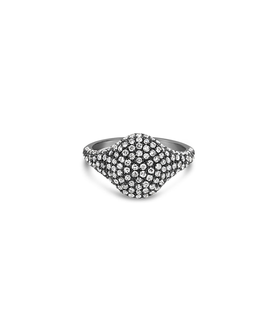 Diamond Oval Pinky Ring - 14K Black Gold / 3.5 - Olive & Chain Fine Jewelry