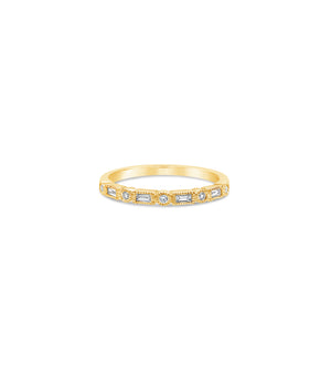 Diamond Baguette & Round Bezel Band - 14K Yellow Gold / 5 - OLIVE & CHAIN Fine Jewelry