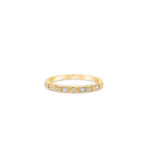 Diamond Baguette & Round Bezel Band - 14K Yellow Gold / 5 - Olive & Chain Fine Jewelry