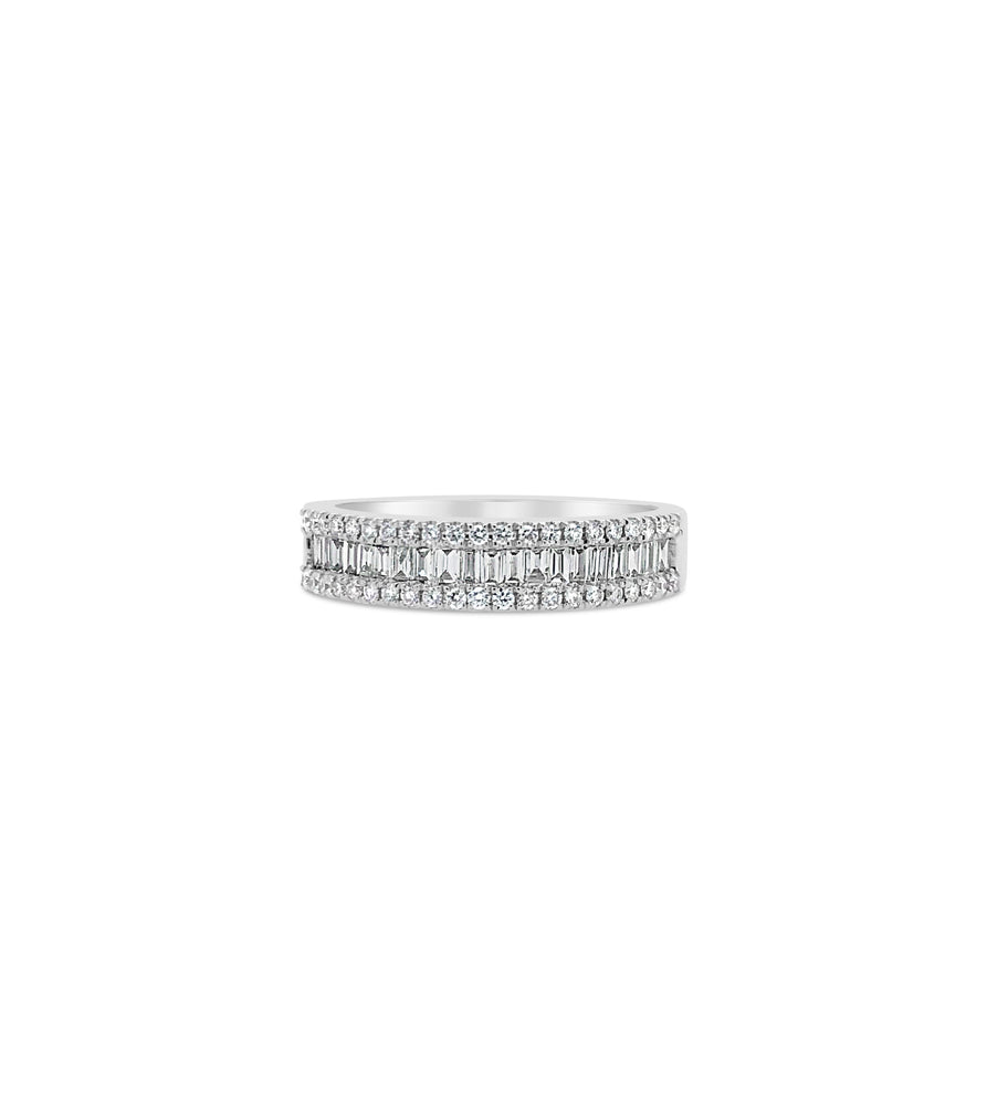 Baguette & Round Diamond Band - 14K White Gold / Small / 4 - Olive & Chain Fine Jewelry