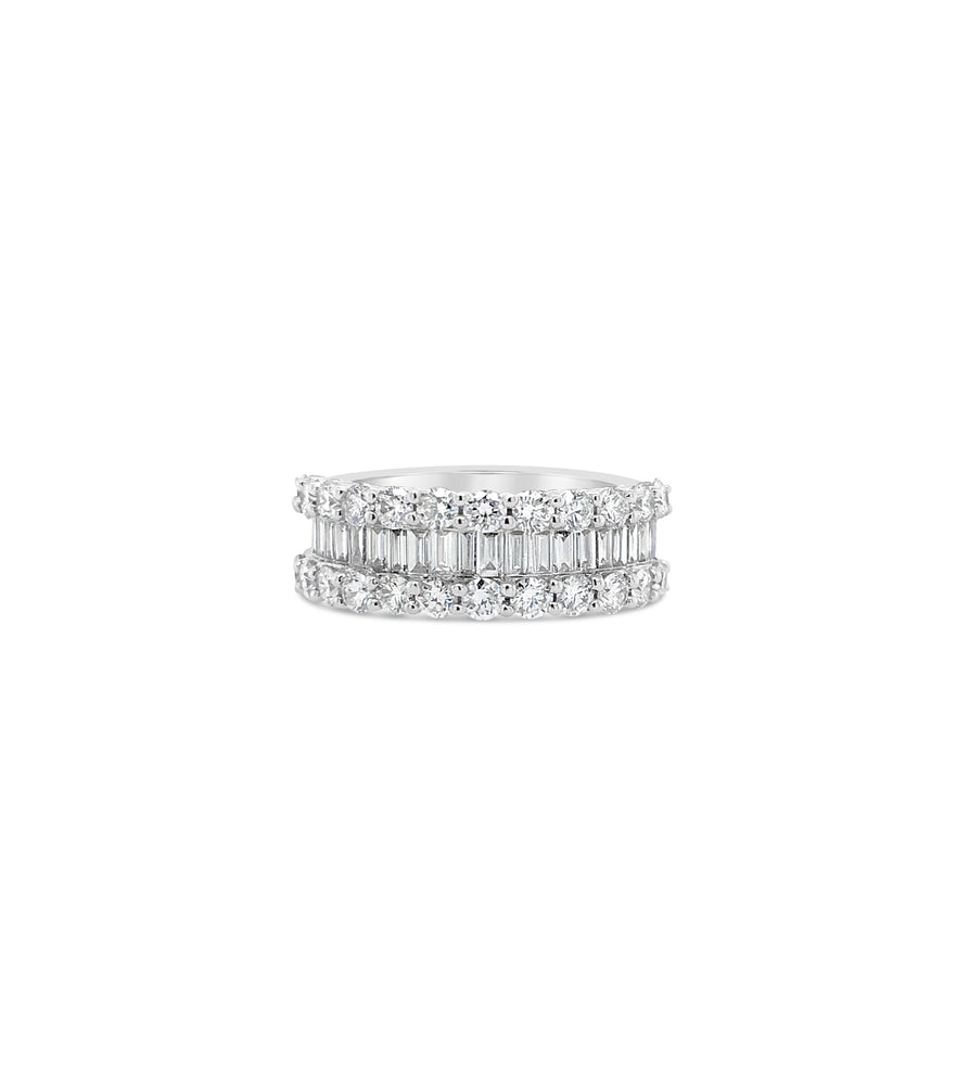 Baguette & Round Diamond Band - 14K White Gold / Large / 4 - Olive & Chain Fine Jewelry