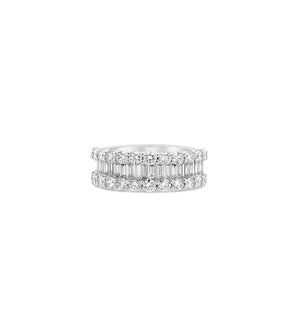 Baguette & Round Diamond Band - 14K White Gold / Large / 4 - Olive & Chain Fine Jewelry