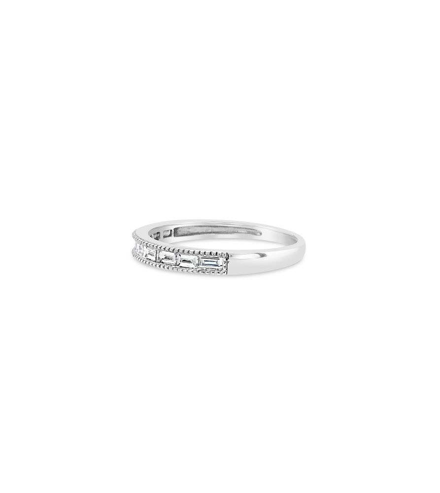 Diamond Baguette Milgrain Channel Set Band - 14K  - Olive & Chain Fine Jewelry