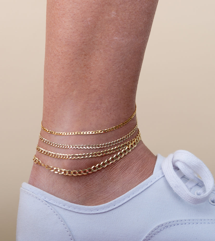 10k Gold Curb Link Chain Anklet - 14K  - Olive & Chain Fine Jewelry