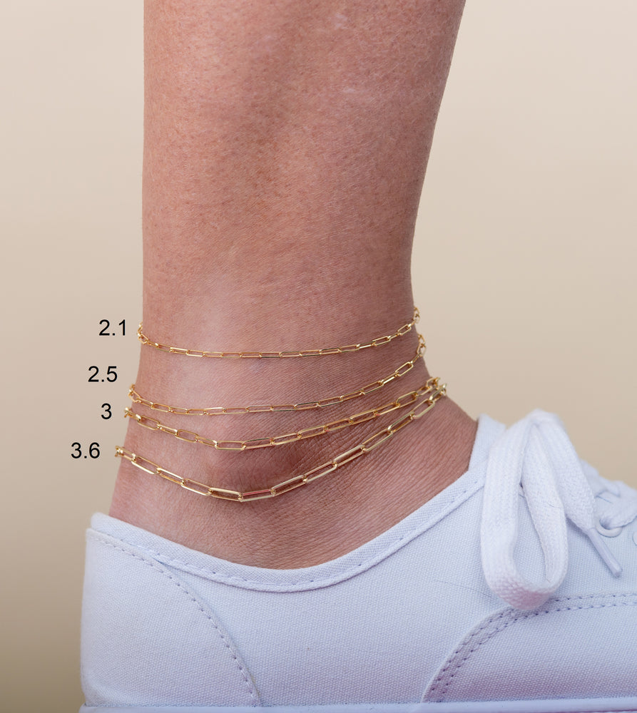 10K Gold Paperclip Chain Anklet - 14K  - Olive & Chain Fine Jewelry