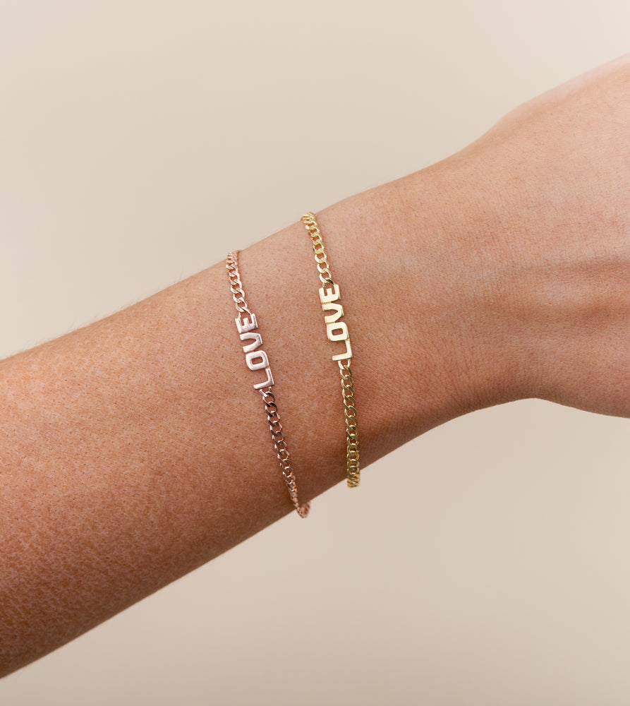 14k Gold Love Curb Chain Bracelet - 14K - OLIVE & CHAIN Fine Jewelry