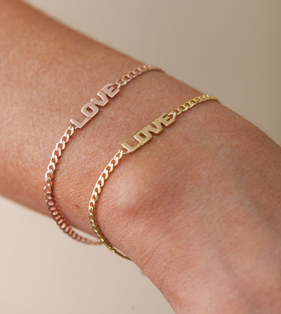 14k Gold Love Curb Chain Bracelet - 14K - OLIVE & CHAIN Fine Jewelry