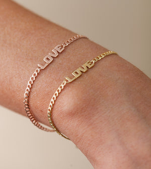 14k Gold Love Curb Chain Bracelet - 14K - OLIVE & CHAIN Fine Jewelry
